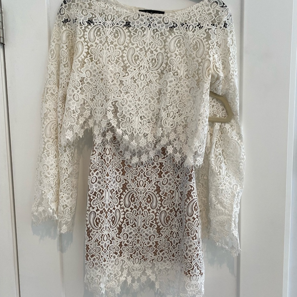 For Love and Lemons white lace skirt & top set.